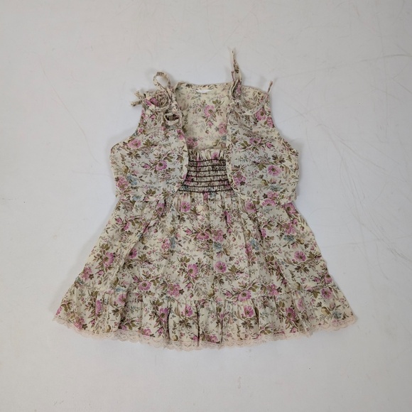 Free With Purchase - 2T 70's Floral Dress and Vest Set Ruching Gathered Ruffles - Picture 3 of 9